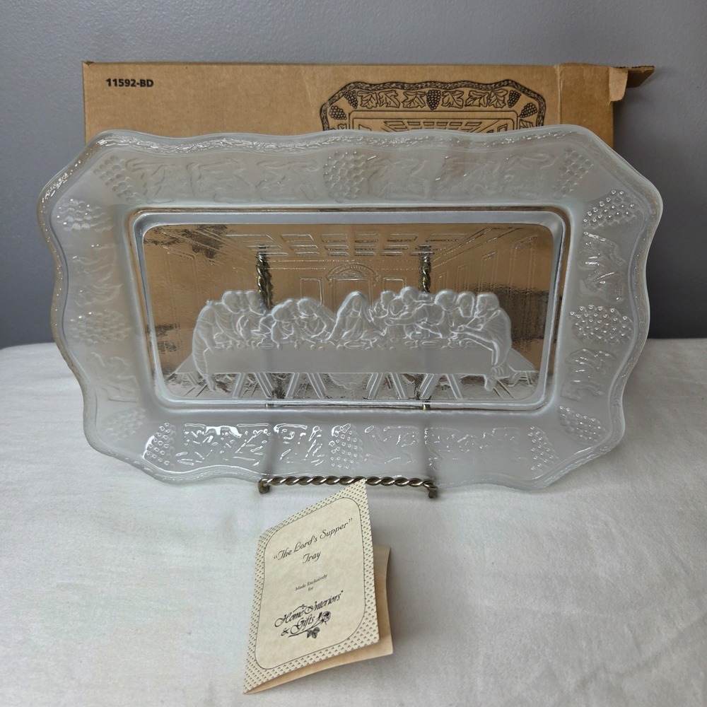 Home Interiors The Lords Supper Tray Frosted Glass Indiana Glass 11592-BD USA
